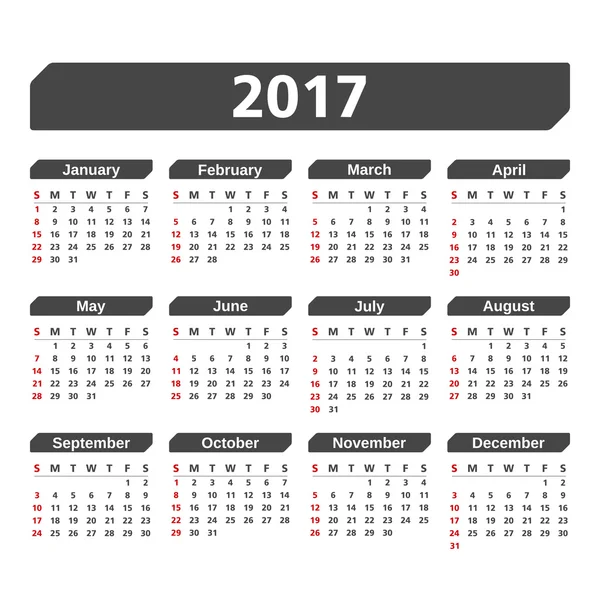 Nouvel An 2017 Calendrier — Image vectorielle