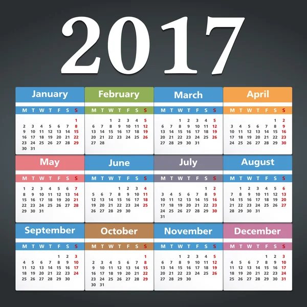 Nowy rok 2017 kalendarza — Wektor stockowy