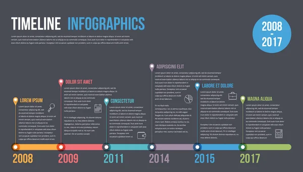 Poziomy Wzór Infografiki Osi Czasu Schemat Przepływu Pracy Lub Procesu — Wektor stockowy