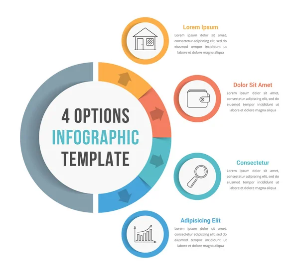 Plantilla Infografía Opciones Con Iconos Línea Para Presentaciones Informes Folletos — Archivo Imágenes Vectoriales