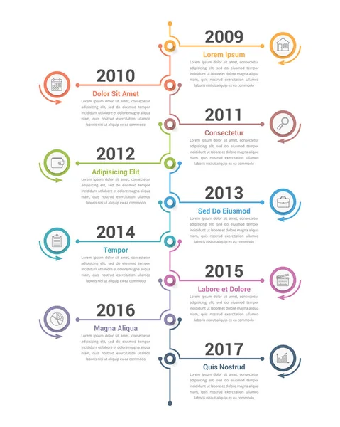 Modello Infografica Verticale Della Timeline Diagramma Del Flusso Lavoro Del — Vettoriale Stock