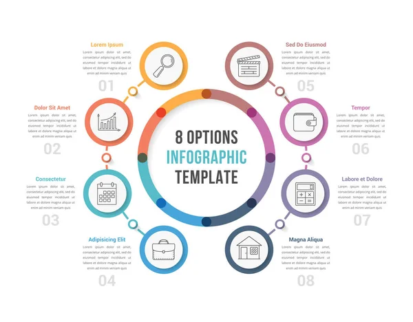 Circle Infographic Template Eight Options Workflow Process Diagram Vector Eps10 — Stockový vektor