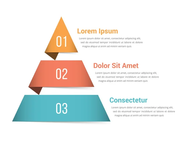 Piramide Infographic Sjabloon Met Drie Elementen Vector Eps10 Illustratie — Stockvector