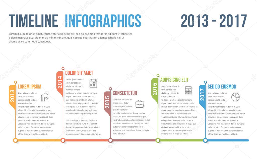 Horizontal timeline infographics template, workflow or process diagram, vector eps10 illustration