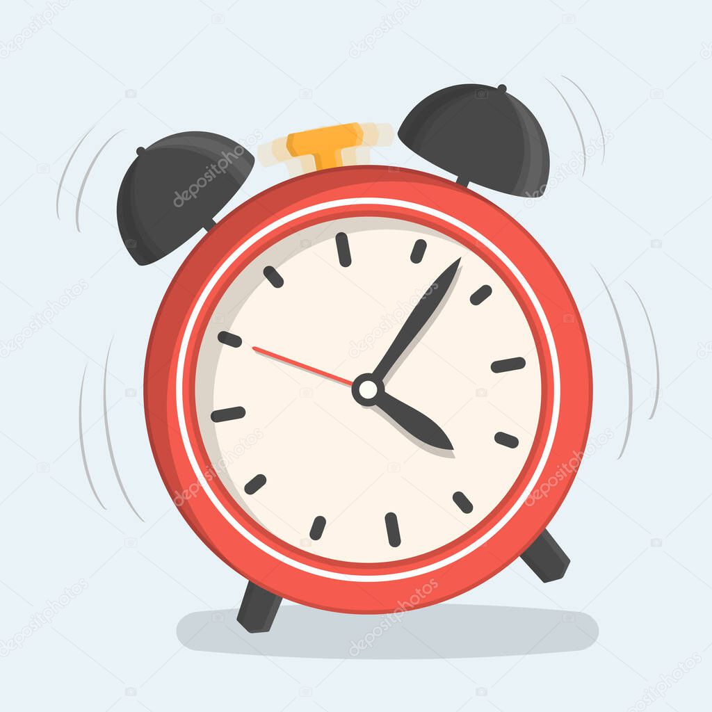 Red alarm clock, flat design, vector eps10 illustration