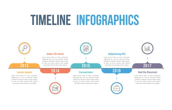 Horizontal Timeline Infographics Template Workflow Process Diagram Vector Eps10 Illustration — Stock Vector