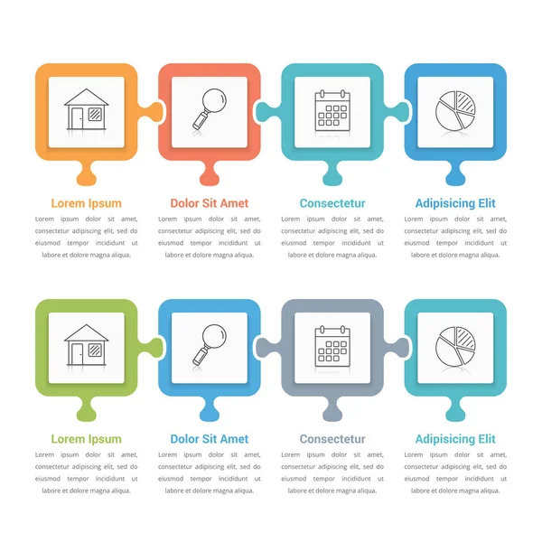 Infografische Template Met Vier Opties Ontwerp Met Puzzelstukjes Kan Worden — Stockvector