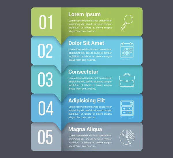 Modello Infografico Con Cinque Fasi Opzioni Flusso Lavoro Diagramma Processo — Vettoriale Stock