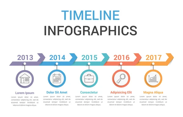 Infografická Šablona Časové Osy Šipkami Pracovním Postupem Nebo Procesním Diagramem — Stockový vektor