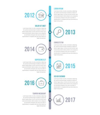 Renkli daireler, iş akışı veya işlem diyagramı, vektör eps10 illüstrasyonlu dikey zaman çizgisi bilgi şablonu
