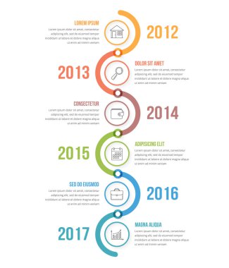Renkli daireler, iş akışı veya işlem diyagramı, vektör eps10 illüstrasyonlu dikey zaman çizgisi bilgi şablonu