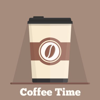 Kağıt kahve fincanı, paket kahve, düz stil, vektör eps10 illüstrasyon.