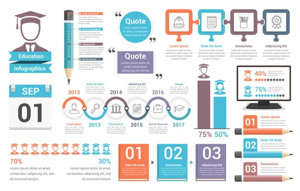 Education Infographics Design Elements Vector Eps10 Illustration — Stock Vector