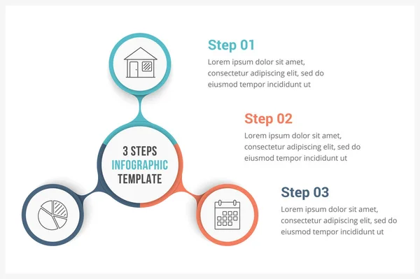 Κύκλος Infographics Πρότυπο Τρία Στοιχεία Μπορεί Χρησιμοποιηθεί Διάγραμμα Διαδικασίας Βήματα — Διανυσματικό Αρχείο