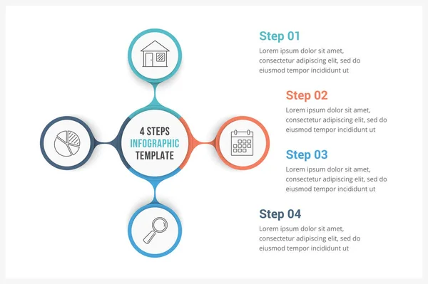 Modello Infografica Cerchio Con Quattro Elementi Può Essere Utilizzato Come — Vettoriale Stock