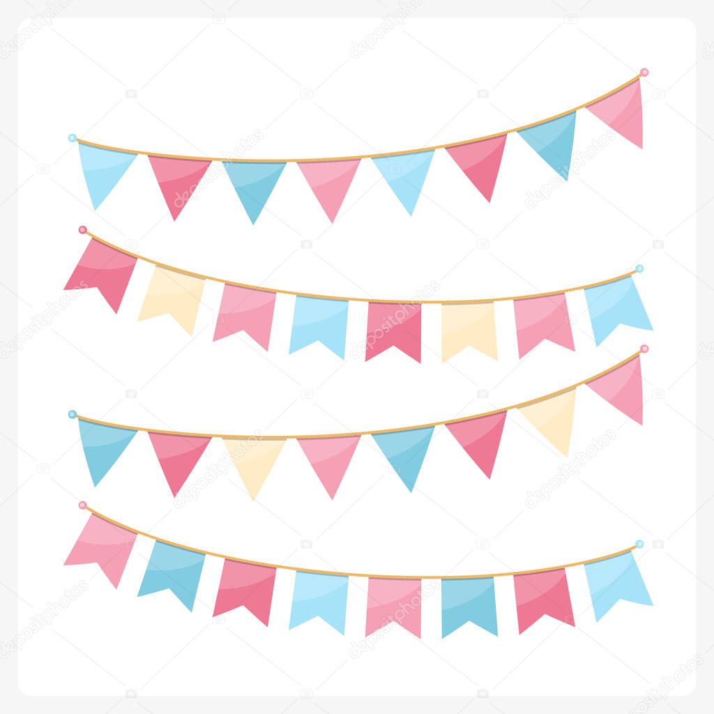 Colorful bunting for decoration of invitations, greeting cards etc, bunting flags, pink and blue colors, vector eps10 illustration