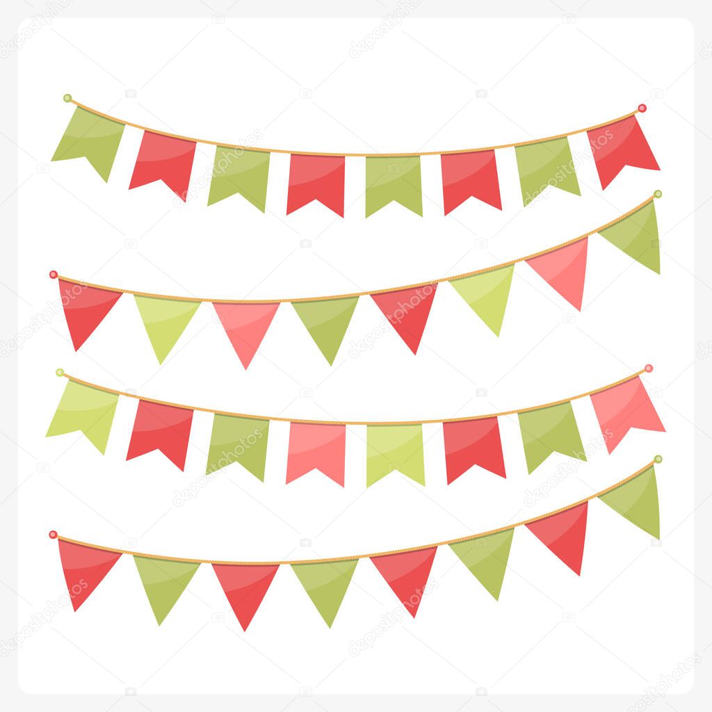 Colorful bunting for decoration of invitations, greeting cards etc, bunting flags, Christmas colors, vector eps10 illustration