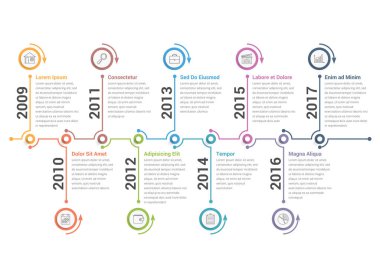 Zaman çizelgesi bilgi şablonu, iş akışı veya süreç diyagramı, vektör eps10 illüstrasyonu