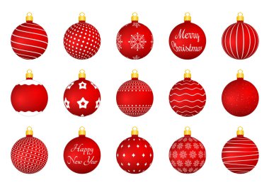 Beyaz arka planda Kırmızı Noel Baloları