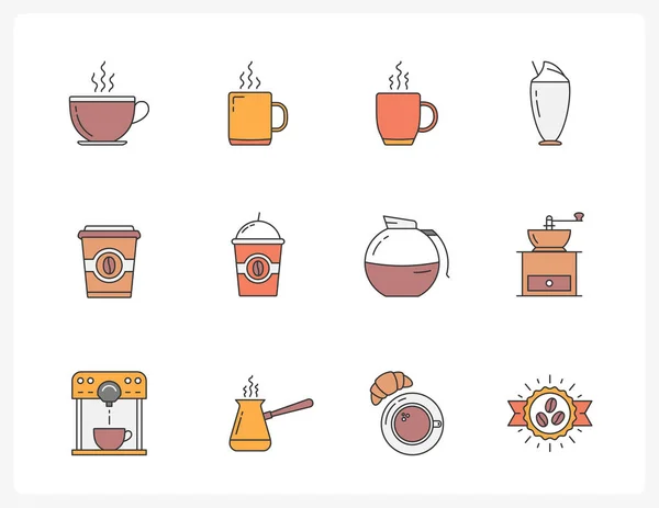 Conjunto Iconos Línea Café Tazas Café Vector Eps10 Ilustración — Vector de stock