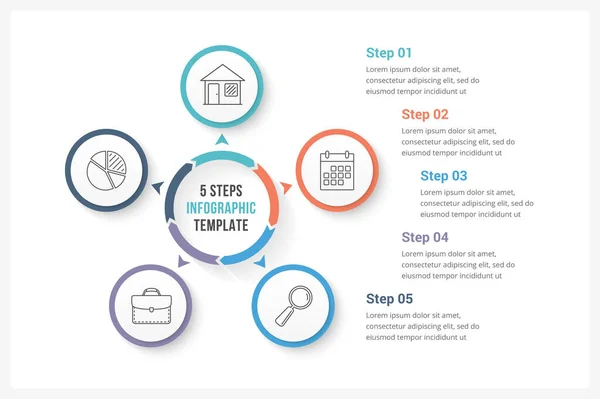 Modello Infografica Cerchio Con Cinque Elementi Può Essere Utilizzato Come — Vettoriale Stock