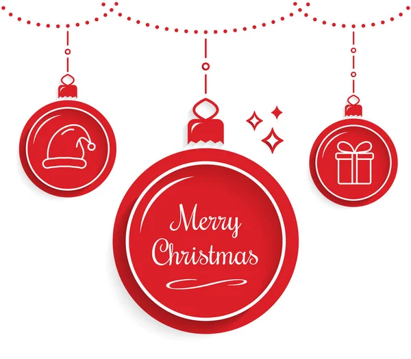Pendurado Bolas Natal Vermelho Com Sombras Feliz Natal Cartão Saudação — Vetor de Stock