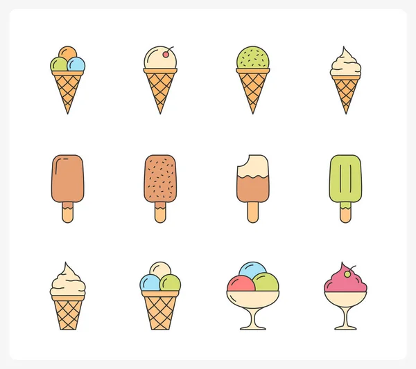 Conjunto Iconos Línea Helado Colores Vector Eps10 Ilustración — Vector de stock