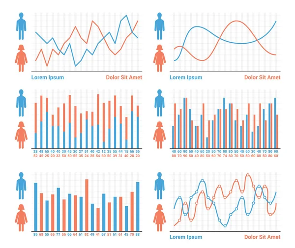 Personen Infographics Verschillende Soorten Staafgrafieken Lijngrafieken Vector Eps10 Illustratie — Stockvector