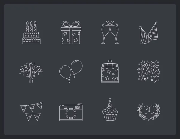 Iconos Línea Cumpleaños Fiesta Vector Eps10 Ilustración — Archivo Imágenes Vectoriales