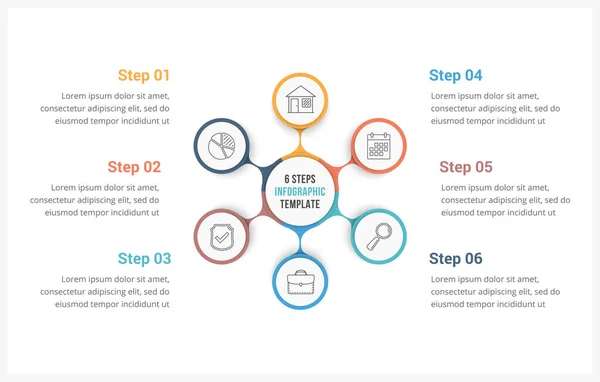 Plantilla Infografías Círculo Con Seis Elementos Puede Utilizar Como Diagrama — Archivo Imágenes Vectoriales