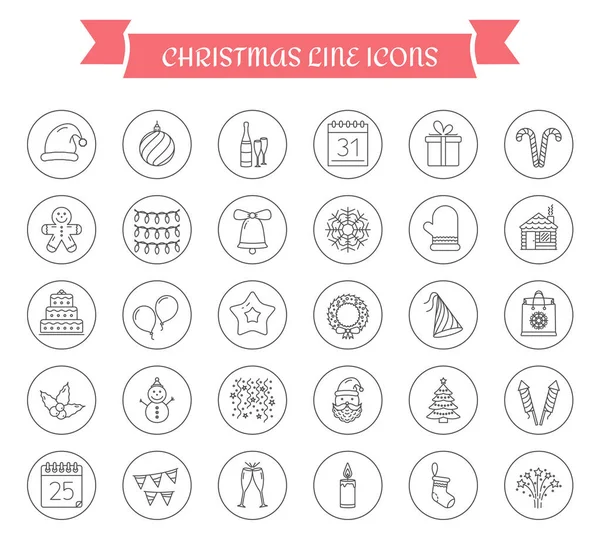 Christmas Line Icons Circles Vector Eps10 Illustration — Stock Vector