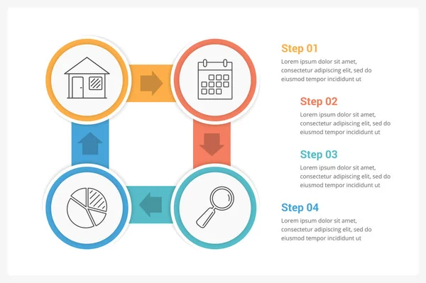 Cirkel Infographics Template Met Vier Elementen Vector Eps10 Illustratie — Stockvector