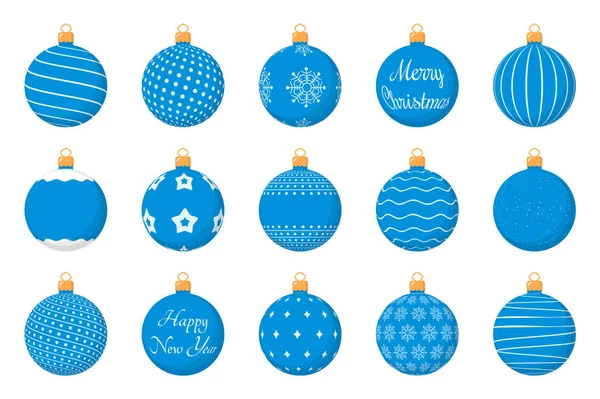 Blauwe Kerstballen Met Verschillende Texturen Platte Stijl Vector Eps10 Illustratie — Stockvector