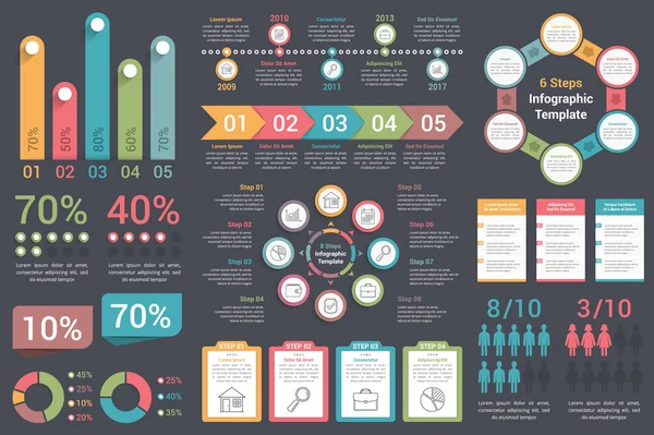 Infographic Elements Sloupcové Grafy Lidská Informatika Koláčové Grafy Kroky Možnosti — Stockový vektor