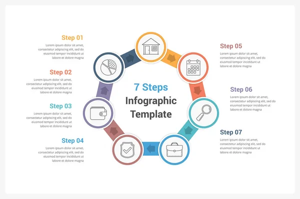 Plantilla Infografías Círculo Con Siete Elementos Ilustración Vectorial Eps10 — Archivo Imágenes Vectoriales