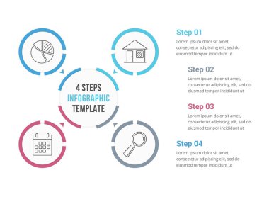 Dört elementle çember bilgi grafikleri şablonu, diyagram, adımlar, seçenekler, vektör eps10 illüstrasyonu