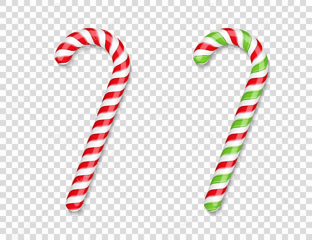 Red and green candy canes with shadows, vector eps10 illustration