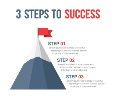 Başarı bilgisi, liderlik, motivasyon konsepti, vektör eps10 illüstrasyonuna 3 adım