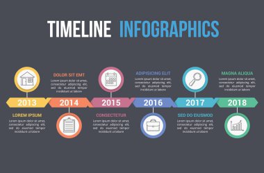Zaman çizelgesi bilgi şablonu, iş akışı veya süreç diyagramı, vektör eps10 illüstrasyonu