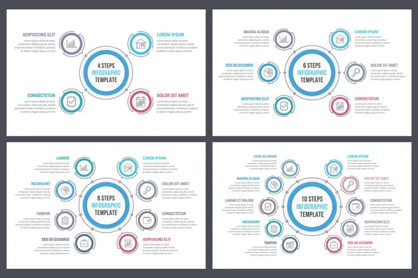 Plantillas Infografía Circular Con Pasos Opciones Diagrama Flujo Trabajo Proceso — Vector de stock