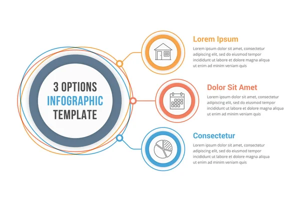 Plantilla Infografía Circular Con Tres Pasos Opciones Flujo Trabajo Diagrama — Archivo Imágenes Vectoriales