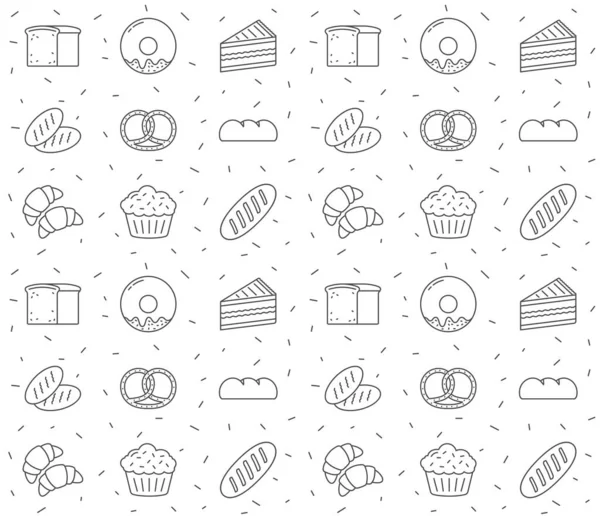 Patrón Sin Costura Para Panadería Con Iconos Línea Ilustración Vectores — Vector de stock