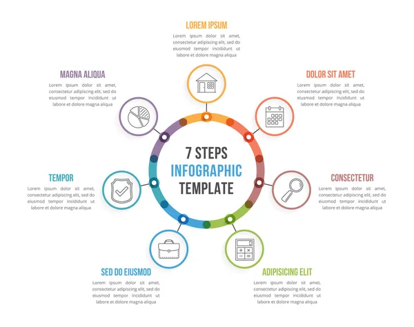 Circle Infographic Template Seven Elements Steps Options Workflow Process Diagram — Stockový vektor