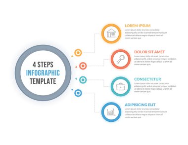 Dört adım veya seçenekli bilgi şablonu, iş akışı, süreç diyagramı, vektör eps10 illüstrasyonu