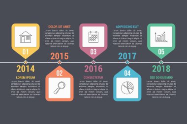 Satır simgeleri, iş akışı veya süreç diyagramı, vektör eps10 illüstrasyonlu zaman çizelgesi şablonu