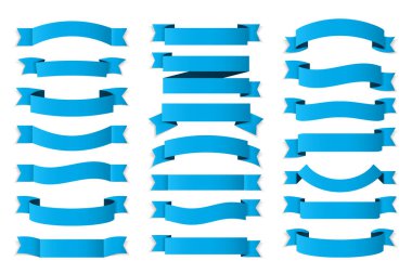 Beyaz arkaplanda 21 mavi kurdele, yatay pankart seti, vektör eps10 illüstrasyon