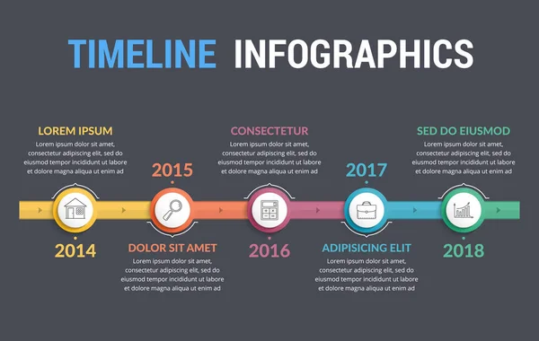 Idővonal Infografika Sablon Munkafolyamat Vagy Folyamat Diagram Vektor Eps10 Illusztráció — Stock Vector