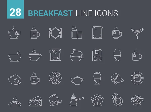 Symbole Der Frühstückslinie Symbole Des Morgendlichen Essens Und Der Getränke — Stockvektor