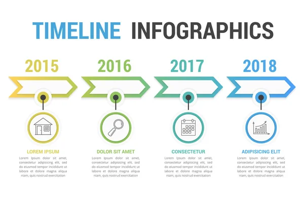 Idővonal Infografika Sablon Nyilakkal Munkafolyamat Vagy Folyamat Diagram Puha Gradiens — Stock Vector