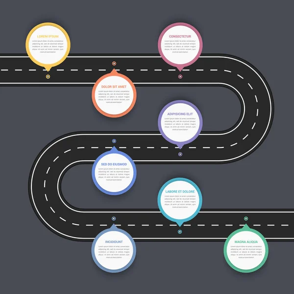 Infografías Carretera Con Cinco Punteros Con Lugar Para Texto Ilustración — Vector de stock